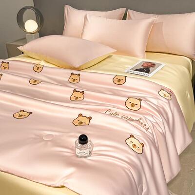 奢冰丝夏凉床上轻四件套夏天丝滑裸睡刺被芯床VBH品床单绣三被件