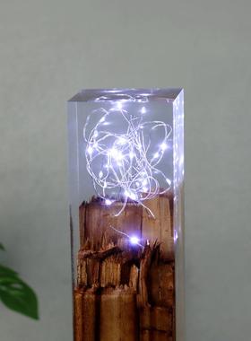 晶发光长方体实木WT-FXJM-桩树脂灯纪家居木玄关创意工艺品念品水