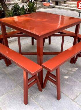 JG餐农村中式村八仙桌实农木原正方形铁红色折叠桌供桌家用木摆酒