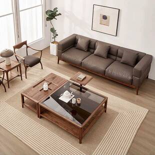 黑胡桃茶木木茶几新中式实钢化玻璃组合客GGA几厅家用简约现代矮