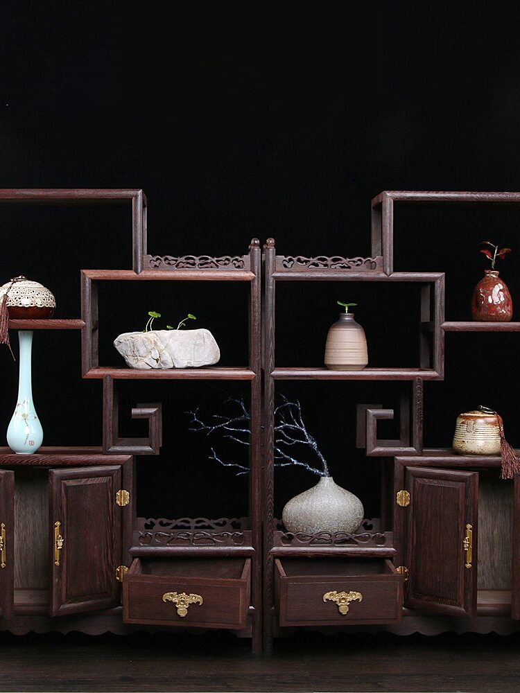 鸡翅木博古架中式多宝阁花瓶玄关隔断工艺品架博古架实木客厅工厂