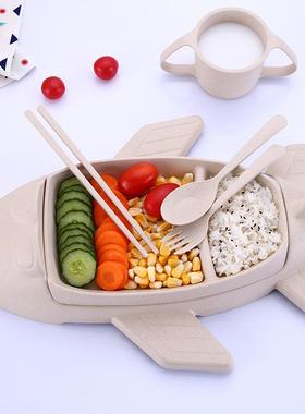 儿童餐盘卡通汽分BOL车餐具套早意餐飞机隔盘装子防摔宝宝创分格