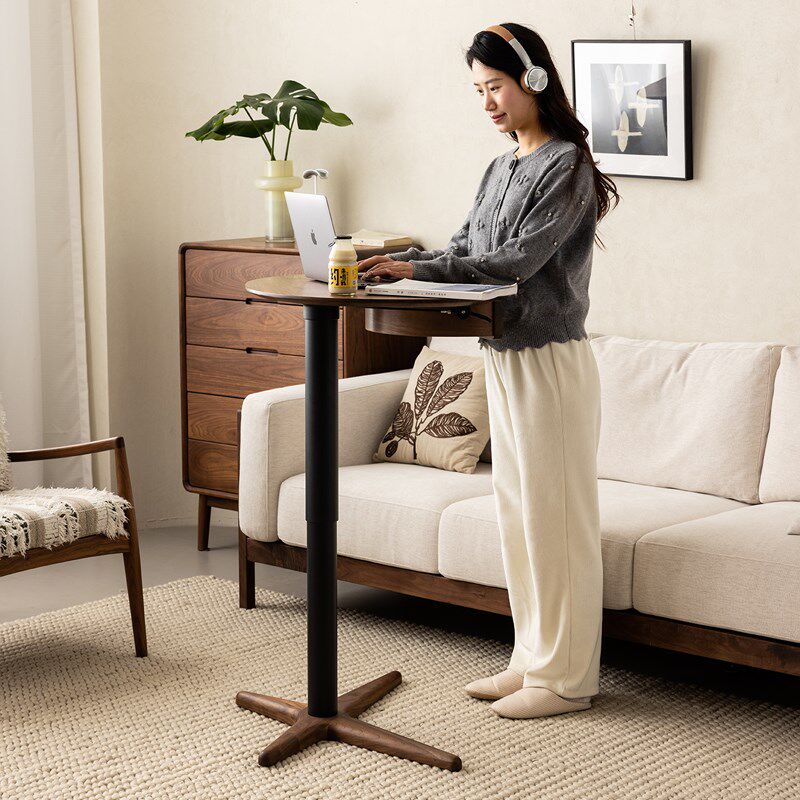 黑胡桃木沙发边几移动茶几小桌子卧室床头边桌阳台创意升降小圆桌