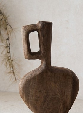 如/Wabi风格复古花瓶装饰品B&B酒店餐厅客厅创意装饰实木旧