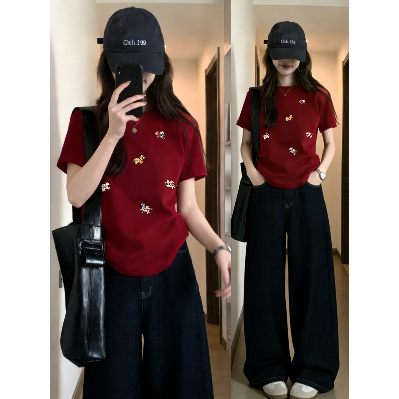 藏蓝色正肩小马印花短袖t恤女胖mm韩版穿搭大码显瘦圆领新款上衣,女装/女士精品,T恤,淘宝优惠券,粉丝福利购,淘宝优惠卷