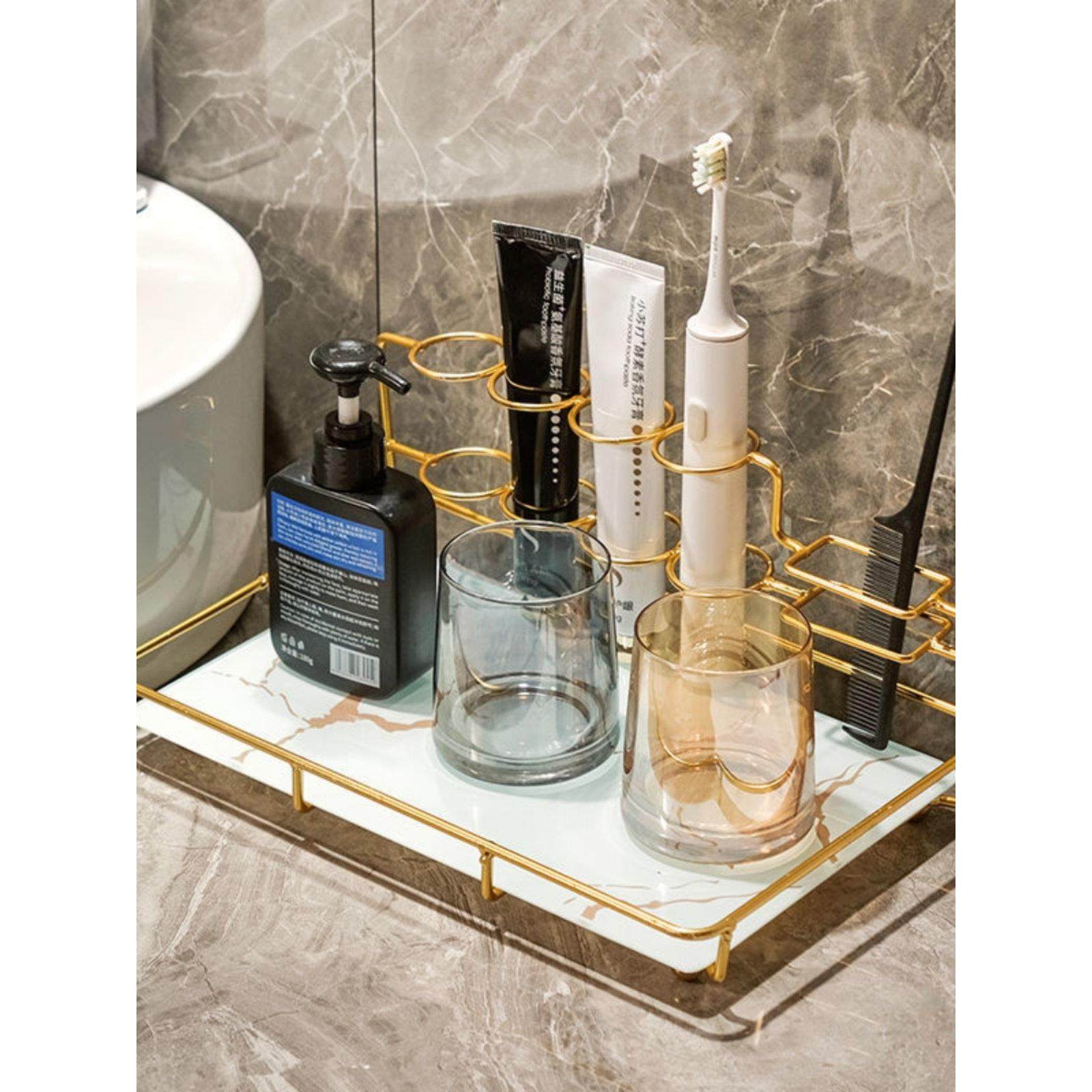 轻奢电动牙刷置物架牙杯牙缸漱口杯刷牙杯浴室台面收纳架子卫生间