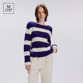 Polo MOP长袖 Marc 条纹绵羊毛简约落肩宽松型套头女上衣针织衫