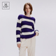 Polo MOP长袖 Marc 条纹绵羊毛简约落肩宽松型套头女上衣针织衫