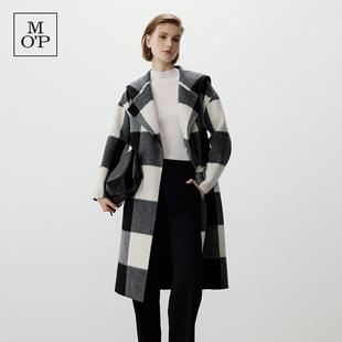 Marc O'Polo/MOP【商场同款】冬季新款格子纹羊毛外套毛呢大衣女