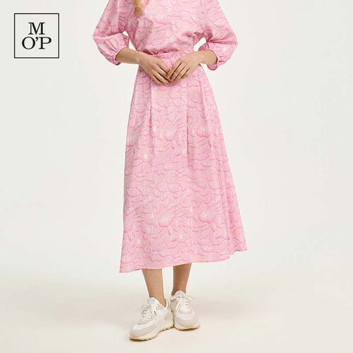 MOP春夏莱赛尔粉色印花长款半裙
