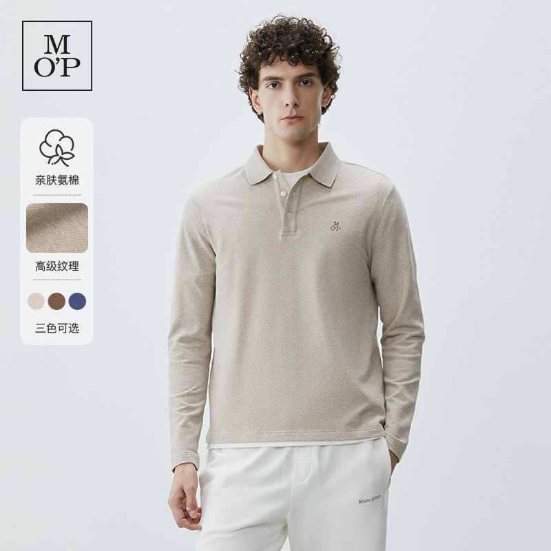 Marc O'Polo/MOP菠萝纹长袖POLO衫男春季新款休闲简约商务上衣男