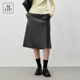 Polo Marc MOP黑色少女中腰半身裙显瘦真皮A字裙绵羊皮中长裙