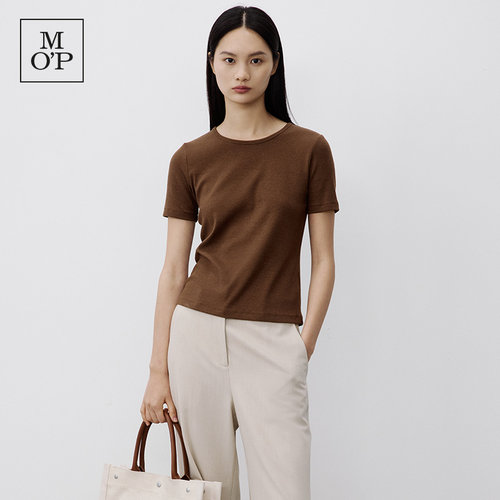 Marc O'Polo/MOP【品牌经典系列】纯色圆领坑条偏修身短袖T恤女士