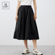 Polo Marc MOP黑色A字百褶裙女高腰休闲宽松大摆半身裙松紧腰