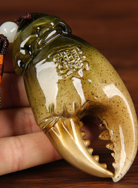 铜螃蟹钳子摆件 铜彩绘象牙白螃蟹钳子摆件 铜手中有钱摆件铜蟹钳