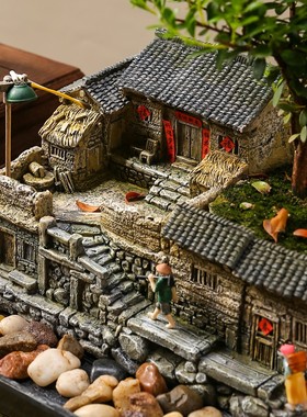 新中式禅意盆景摆件客厅办公室内书柜博古架装饰品桌面微景观造景