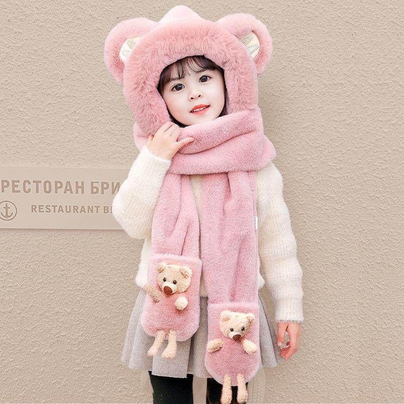 儿童帽子围巾手套三件套冬季加绒加厚女童一体帽男宝宝防风帽亲子,童装/婴儿装/亲子装,多件套 帽子、围巾、手套等组合,淘宝优惠券,粉丝福利购,淘宝优惠卷