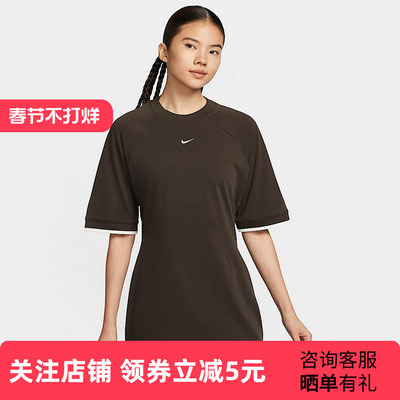 nike耐克女裙子夏季新款背标图案运动休闲短袖连衣裙HJ0325-220
