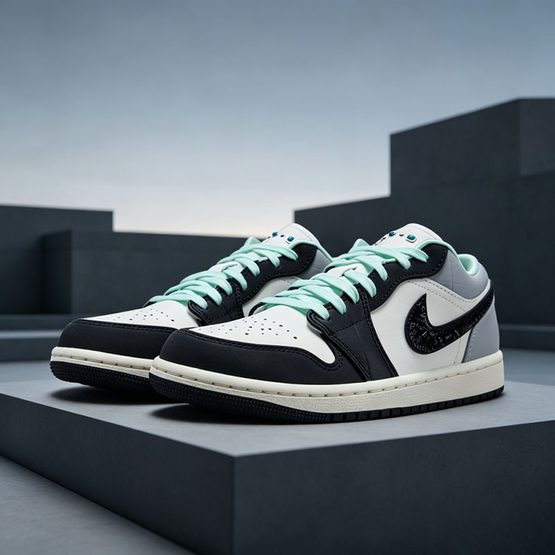 Jordan耐克女鞋黑白灰绿AJ1经典低帮板鞋运动鞋篮球鞋 IX5001-101