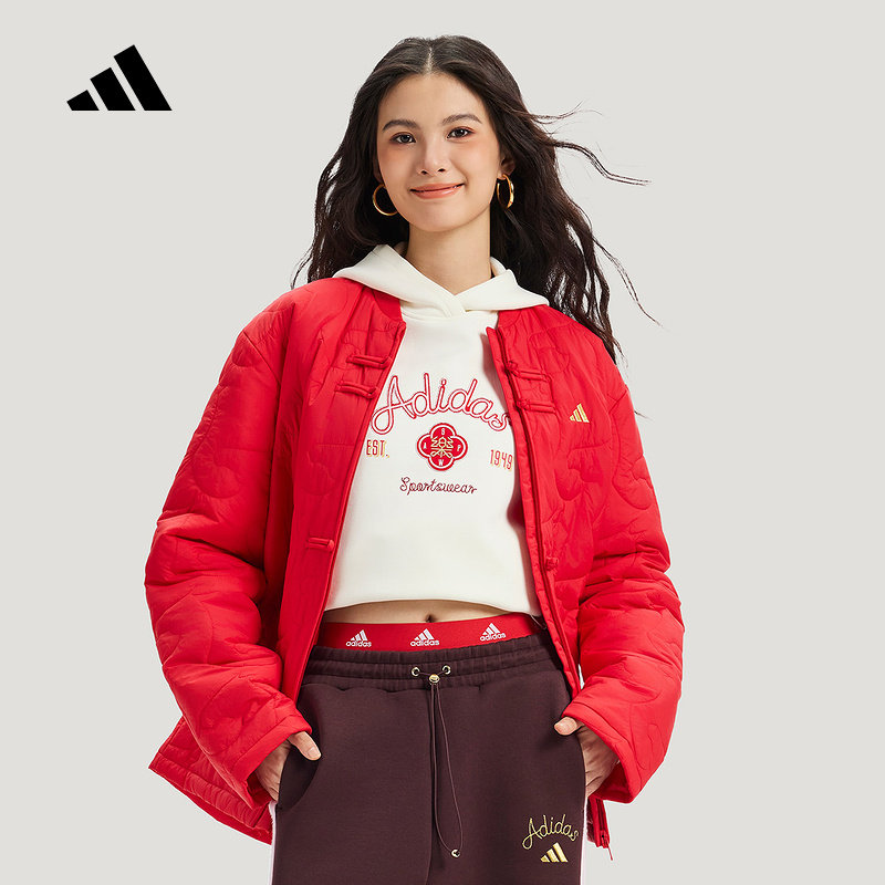 adidas阿迪达斯马年女款新中式红色保暖外套运动休闲棉服 KQ5096