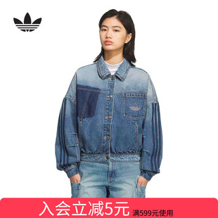 adidas阿迪达斯三叶草夹克2026春女美式复古棉质牛仔外套 KR5042