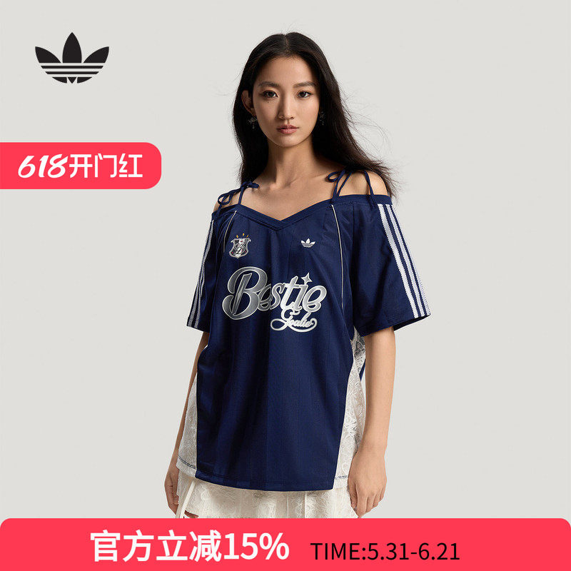 adidas阿迪达斯三叶草2026夏女球衣风露肩短袖T恤时尚上衣 KU4756