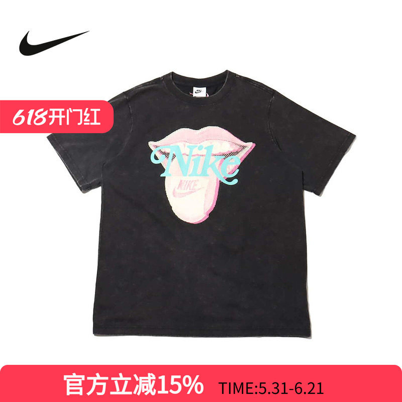 耐克NIKE 女款t恤秋季运动休闲宽松印花棉短袖 HM4594-010
