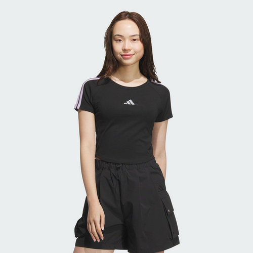 adidas阿迪达斯秋季新款女子显腰线三条纹运动休闲短袖T恤 KB7753