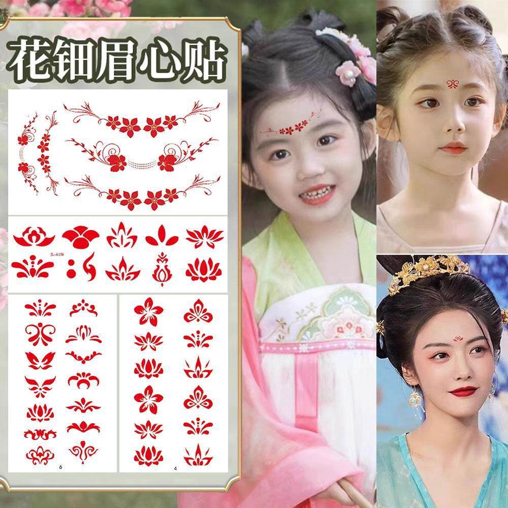 正品眉心贴仙女古装印花美人纹身贴持久防水舞台妆红点花钿额头贴