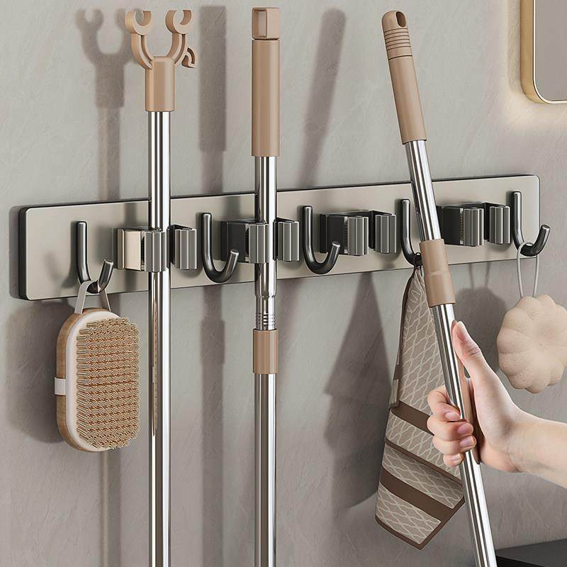 日本枪灰拖把壁挂夹不锈钢免打孔卫生间收纳神器多功能扫把固定架,收纳整理,挂钩/粘钩,淘宝优惠券,粉丝福利购,淘宝优惠卷