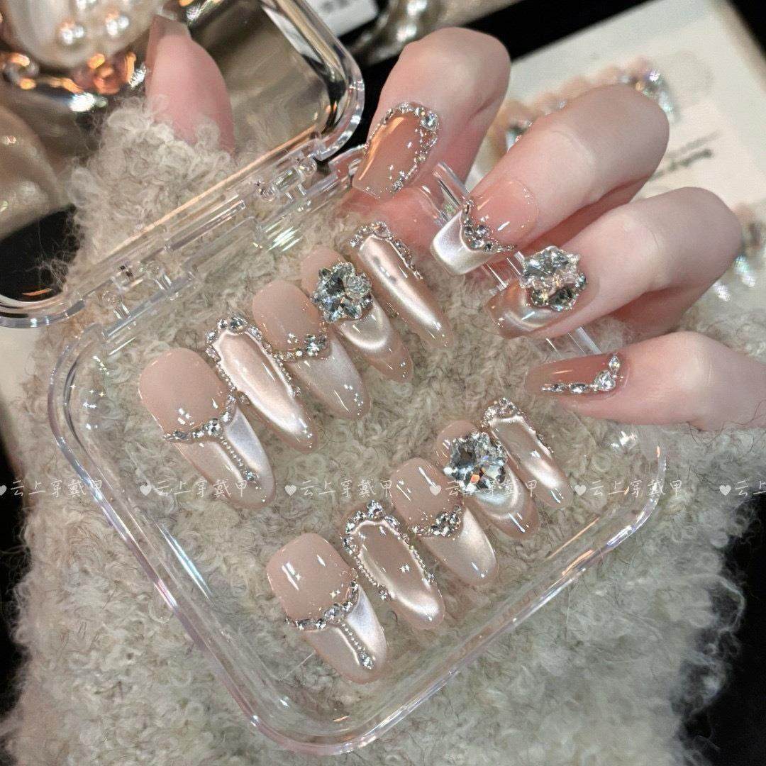 【苍山赴雪】纯手工高定猫眼手工穿戴甲气质美甲百搭仙女款正品,彩妆/香水/美妆工具,穿戴甲/甲片,淘宝优惠券,粉丝福利购,淘宝优惠卷