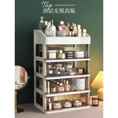 日本化妆品收纳盒梳妆台口红面膜收纳架护肤品抽屉透明防尘化妆盒