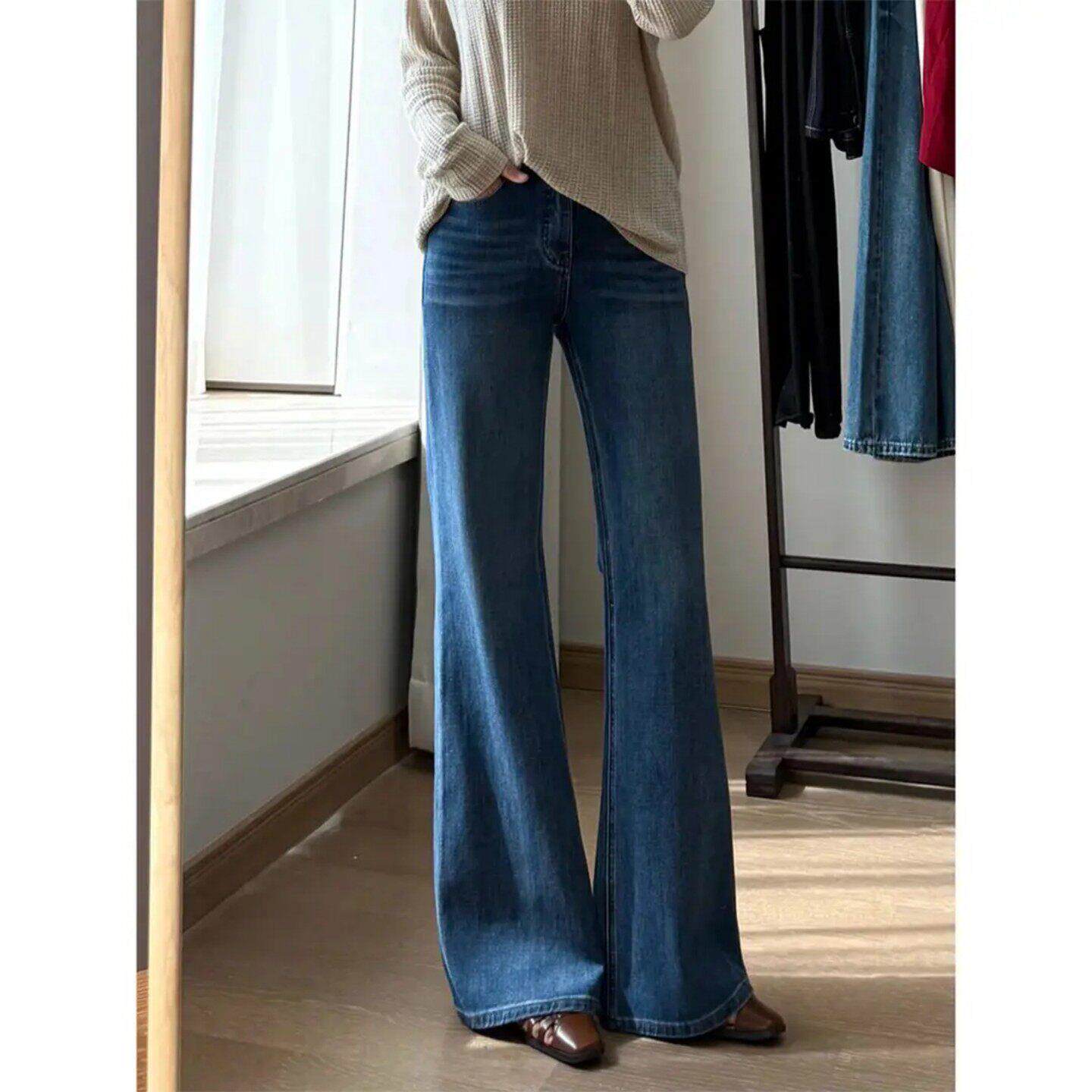 奴诗颜春季微喇牛仔裤爆款2026新款女士高腰显瘦宽松直筒喇叭女裤