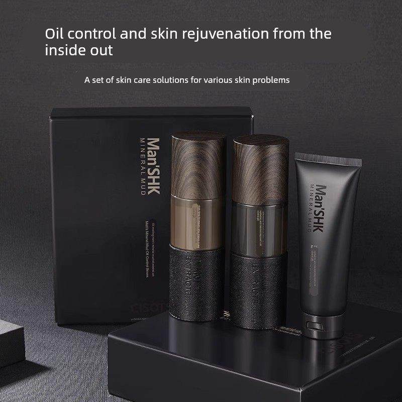 品牌正品矿物泥洁面奶男士专用护肤品套装洗面奶爽肤水乳保湿补水