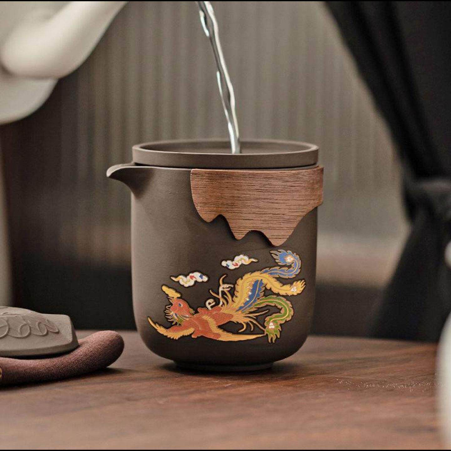 玟若龙凤紫砂壶点击率旅行茶具套装家用遇热变色一体分茶器