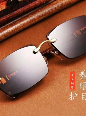 俄罗斯大白鲨太阳镜亿兰优品时尚百搭墨镜无框切边眼镜男士偏光镜