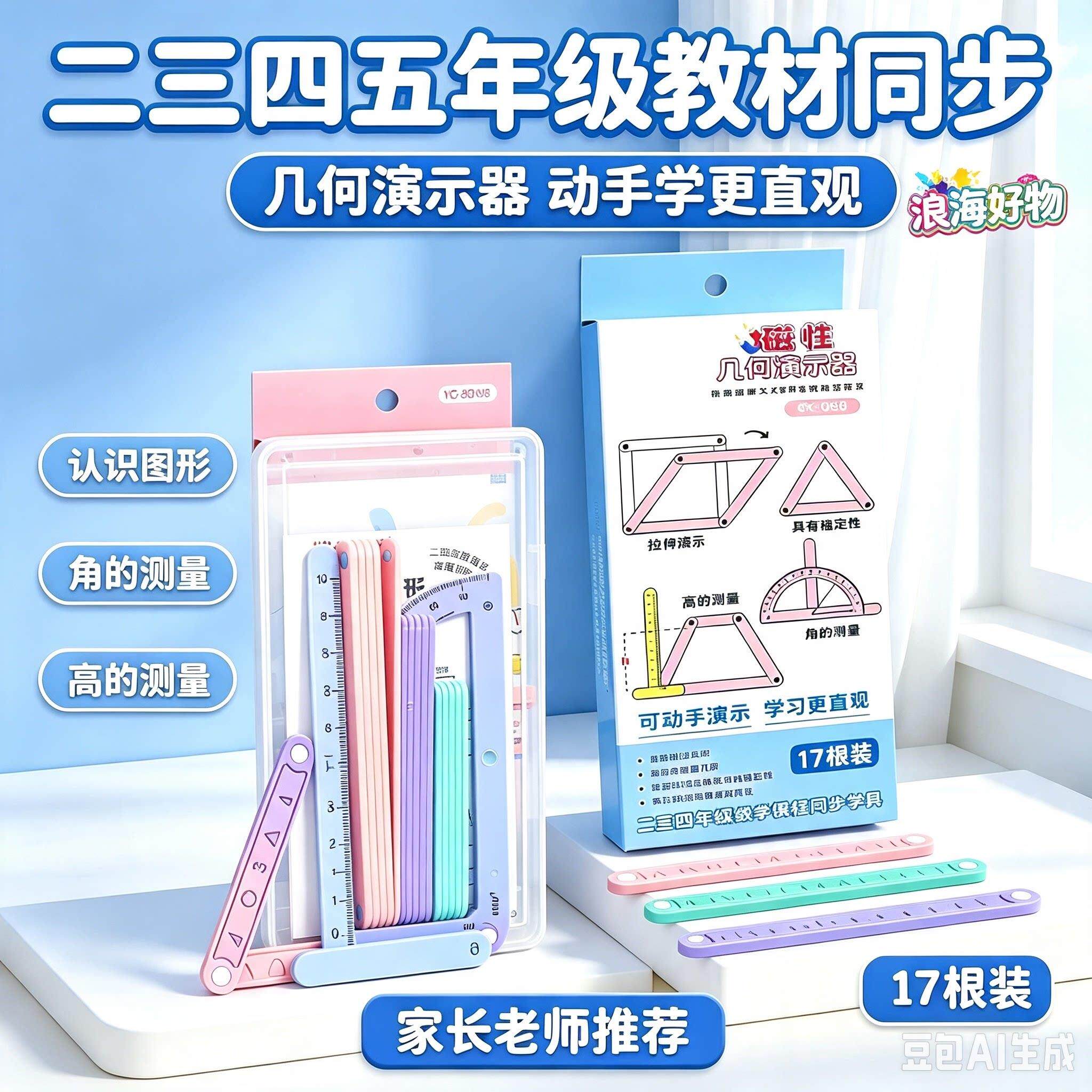 性19件套小学二至四年四级几何图磁活形平行边形多边形动角R1R2