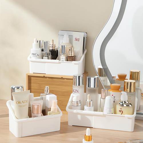 日式可伸缩镜柜置物架 桌面卫生间浴室柜内 化妆品面膜分格收纳盒
