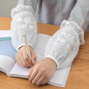 短款透明蕾丝袖套女士秋冬季双层网纱袖筒羽绒服套袖黑白防污护袖