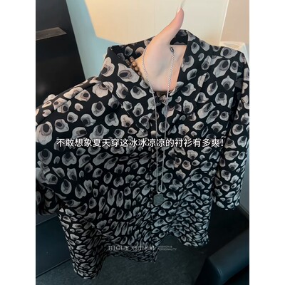潮流小众豹纹满印凉感冰丝衬衫男