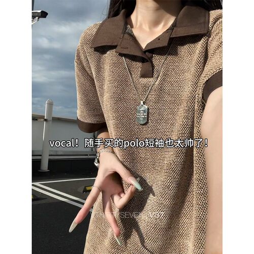 复古龙鳞纹肌理polo衫短袖男