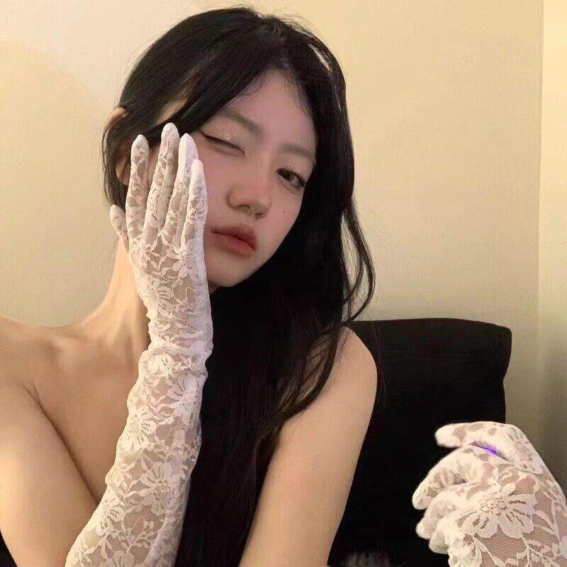 法式黑丝网纱新娘蕾丝手套女晚礼服结婚手纱婚纱黑色性感拍照袖套