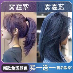 雾感紫染发剂流行色显白雾霾蓝黑紫灰色染发膏泡泡沫纯植物免漂女