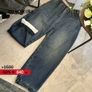 自然腰直筒长裤 加绒收口做旧水洗牛仔裤 OIIORIRI 女 5折福利款