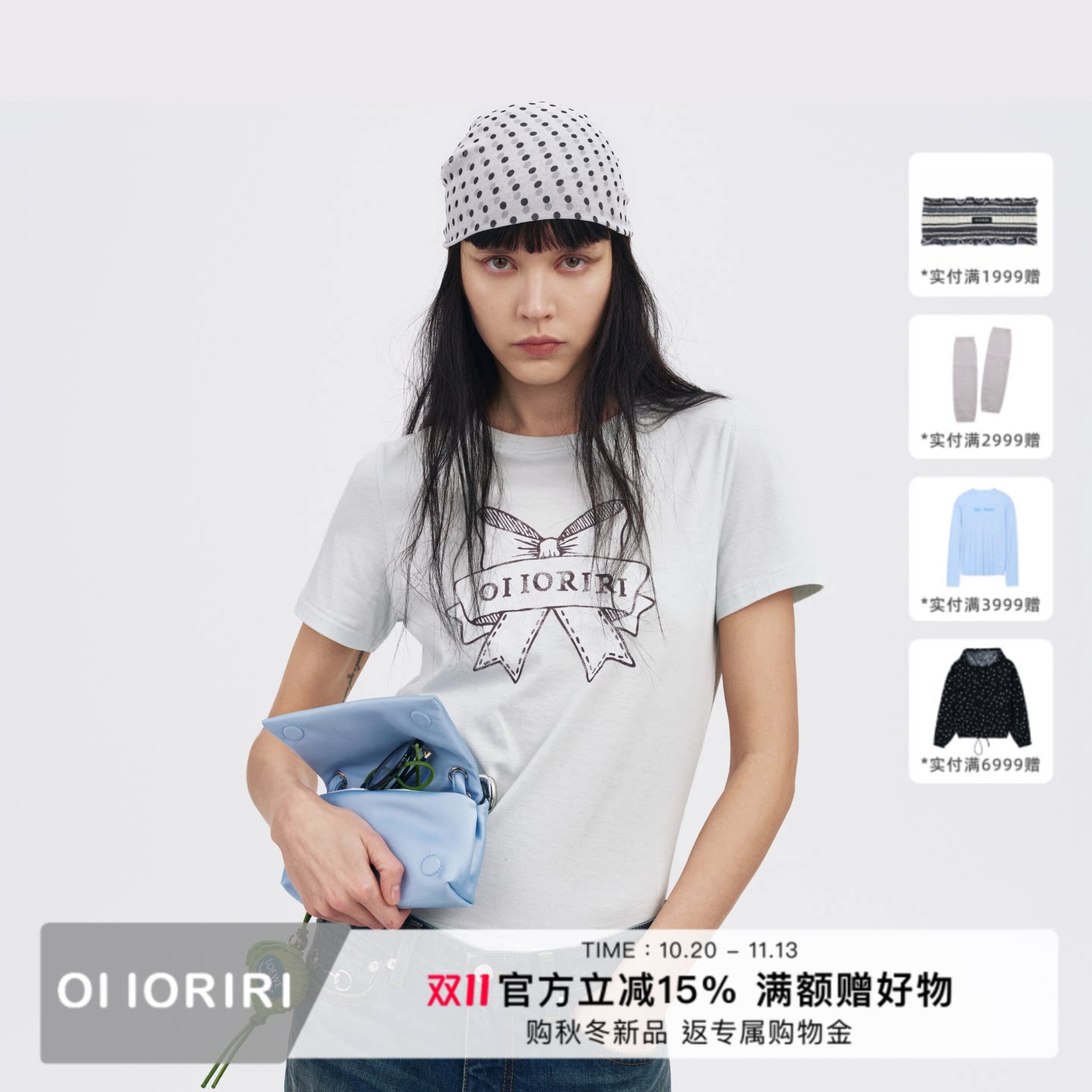 OIIORIRI蝴蝶结印花短袖T