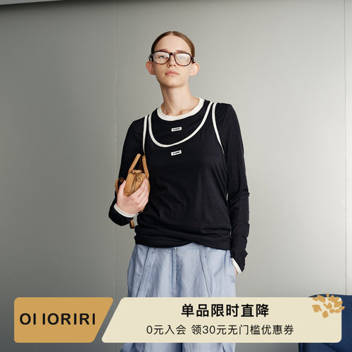 OIIORIRI纯色抽皱圆领T恤
