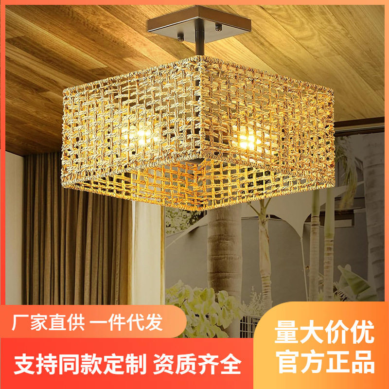 麻绳吸顶灯复古风铁艺餐厅酒吧服装烧烤店复古装饰店铺商用灯具