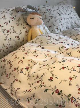 新款美式田套园小碎花床上5四件套全纯棉被紫色文艺1棉.m少女床单