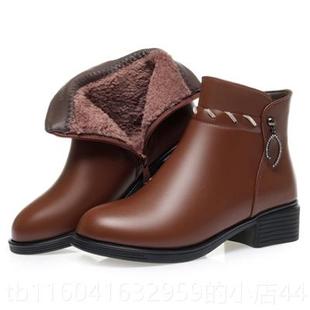 新款妈妈棉鞋冬季短靴真年皮底子加软绒加厚女鞋靴中羊毛皮鞋大码