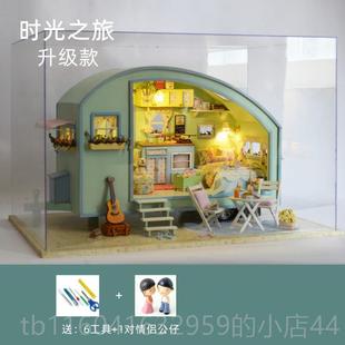 新款 木制玩具拼建筑模型别墅生 日智趣屋d礼iy小屋时光之旅手工装